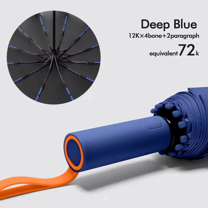 Automatic 12 Rib Folding Umbrella Three Fold Sun Rain Windproof UV Protection Compact Travel Umbrella