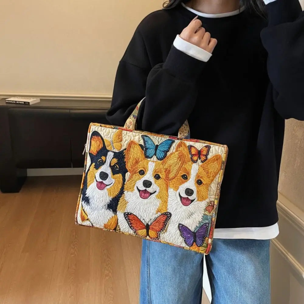 Vintage Quilted Canvas Tote Bag Large Capacity 3D Printed Shoulder Handbag