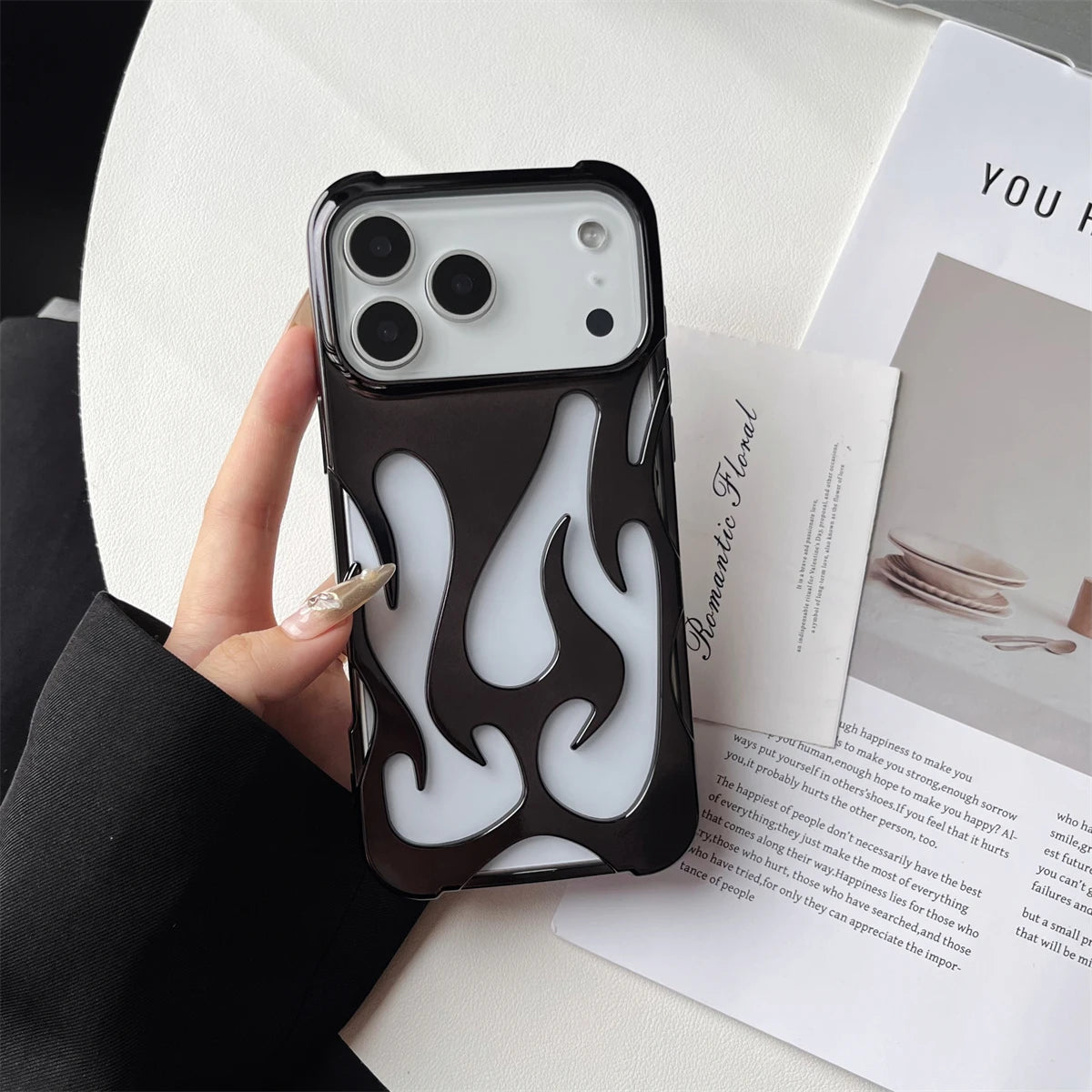 For iPhone 17 Pro Max Cases for iPhone 17 Pro Cover Plating Hollow Flame Pattern Silicone Shockproof Phone Case for iPhone17 Air