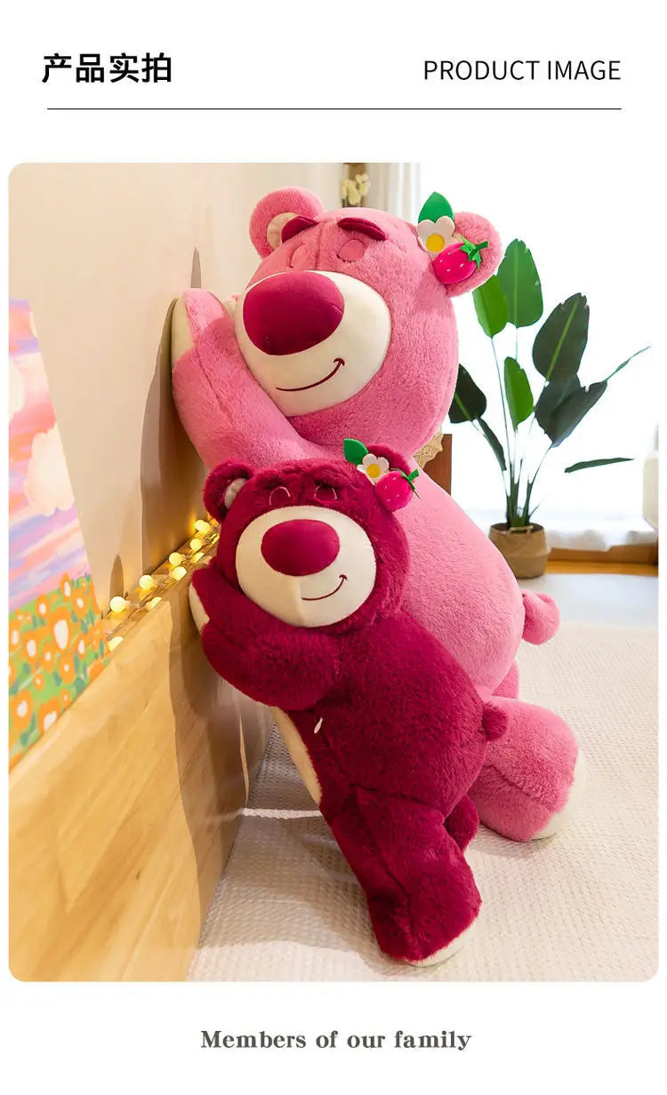 Kawaii Strawberry Bear Plush Stuffed Animal Lying Down Pillow