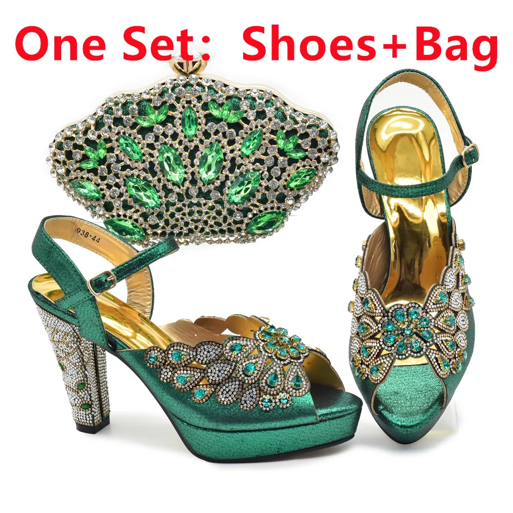 Style Matching Bag and Shoes Set Italian Women Design Shoes Matching Bag Decorated with Rhinestone Luxury Pumps Women
