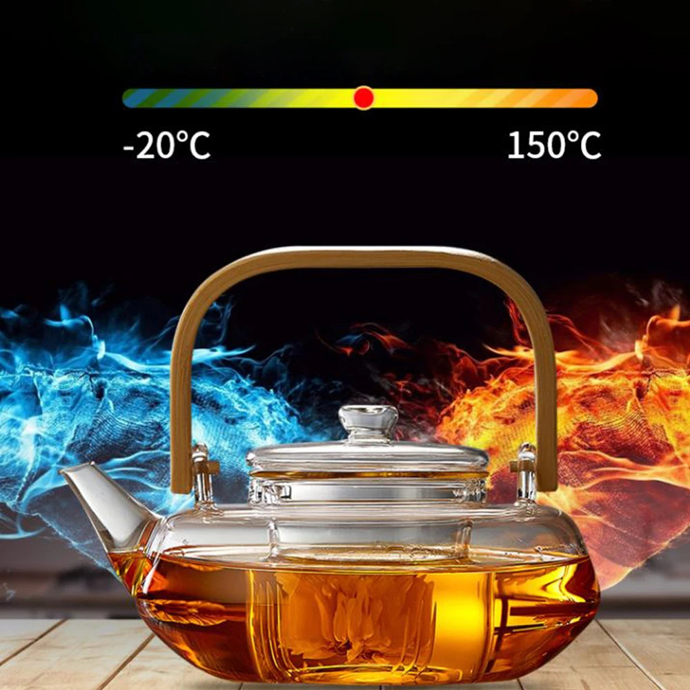 Bamboo Handle 800ml Blooming, Loose Leaf Tea Pot with Glass Strainer Safe Lid Dishwasher, Stovetop Safe Teaset Kettles