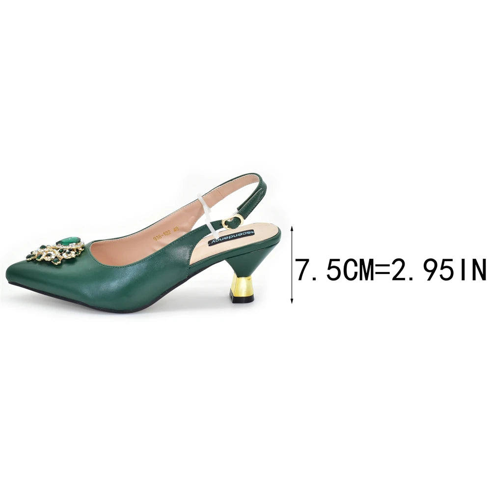 Latest Party Shoes and Bags To Match for Nigerian Luxury Pointed Toe Shoes with Rhinestones Party Ladies Shoes and Bag Set