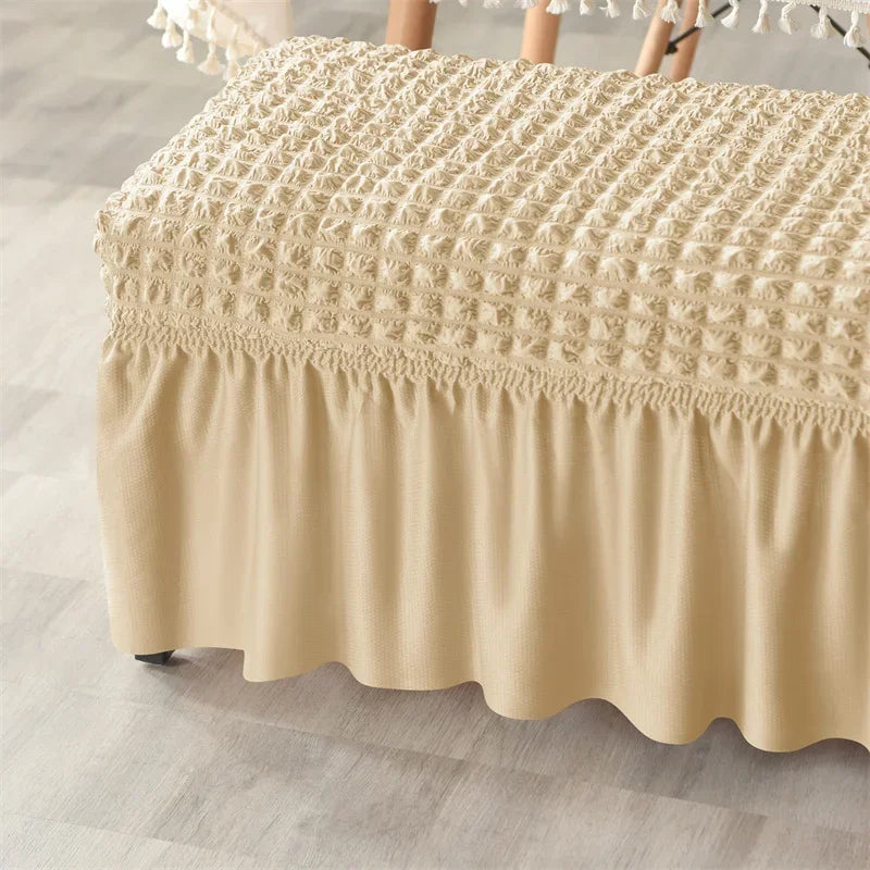 Stretch Long Bench Cover with Skirt Seersucker Ottoman Covers Elastic Piano Stool Protector Bedroom Bedside Footrest Slipcovers