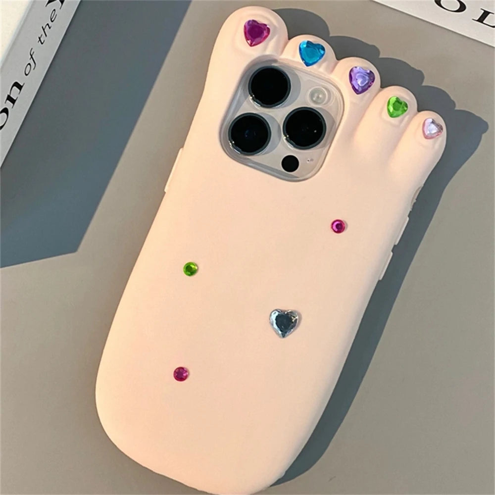 INS Funny Pedicure Manicure Foot Phone Case For iPhone 15 14 13 Pro Max Korea Cute Cartoon Anti-Drop Soft Silicone Cover