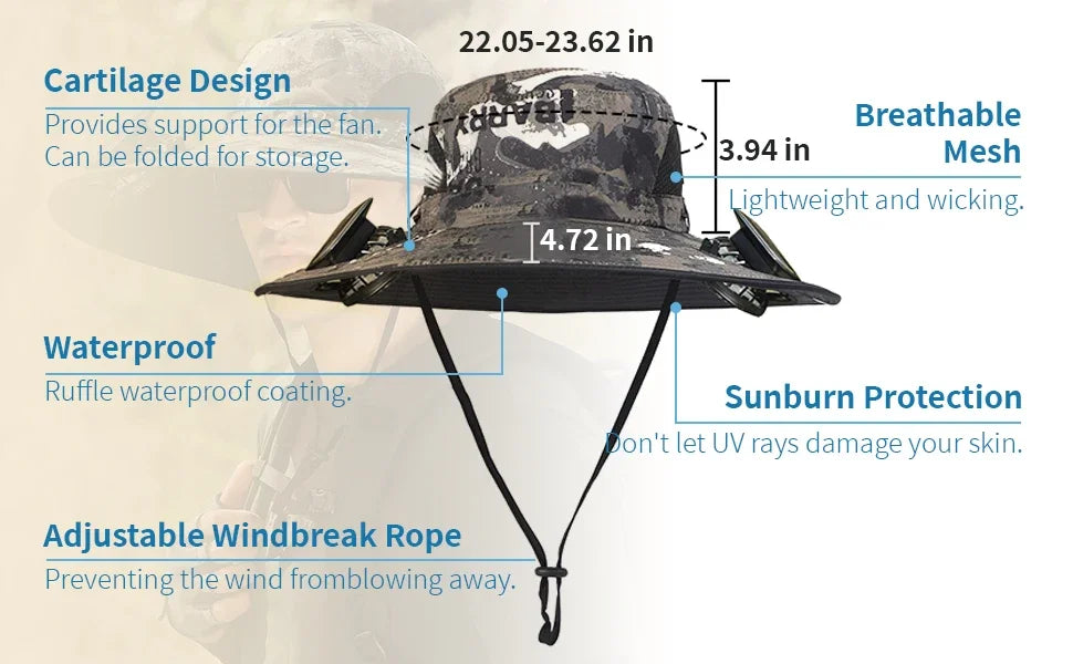 Wide Brim Solar Fan Hat With Dual Fans