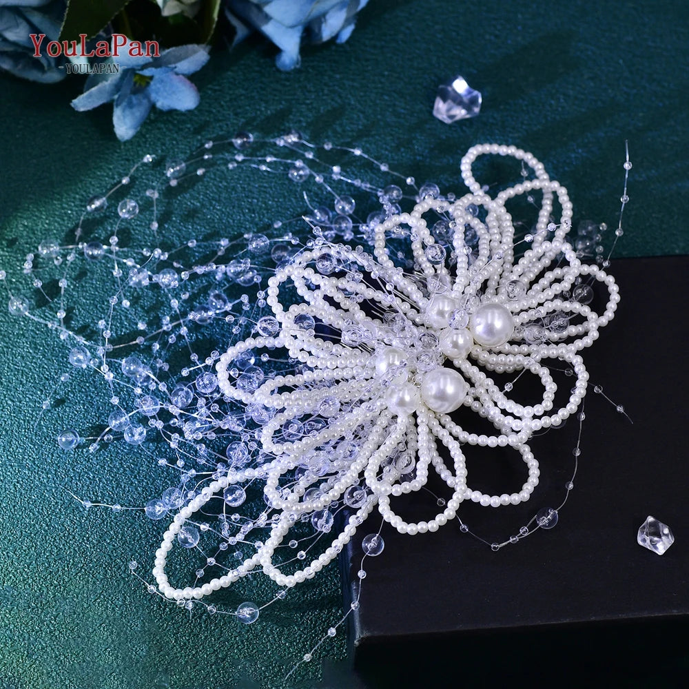 Pearl Flower Wedding Hair Comb Tassel Bride Headband Hair Accessories