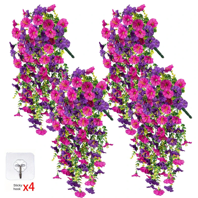4PCS Morning Glory Artificial Flowers Hanging Vines Fake Plant Flower Garlands for Wedding Yard Home Garden Outdoor Decoration