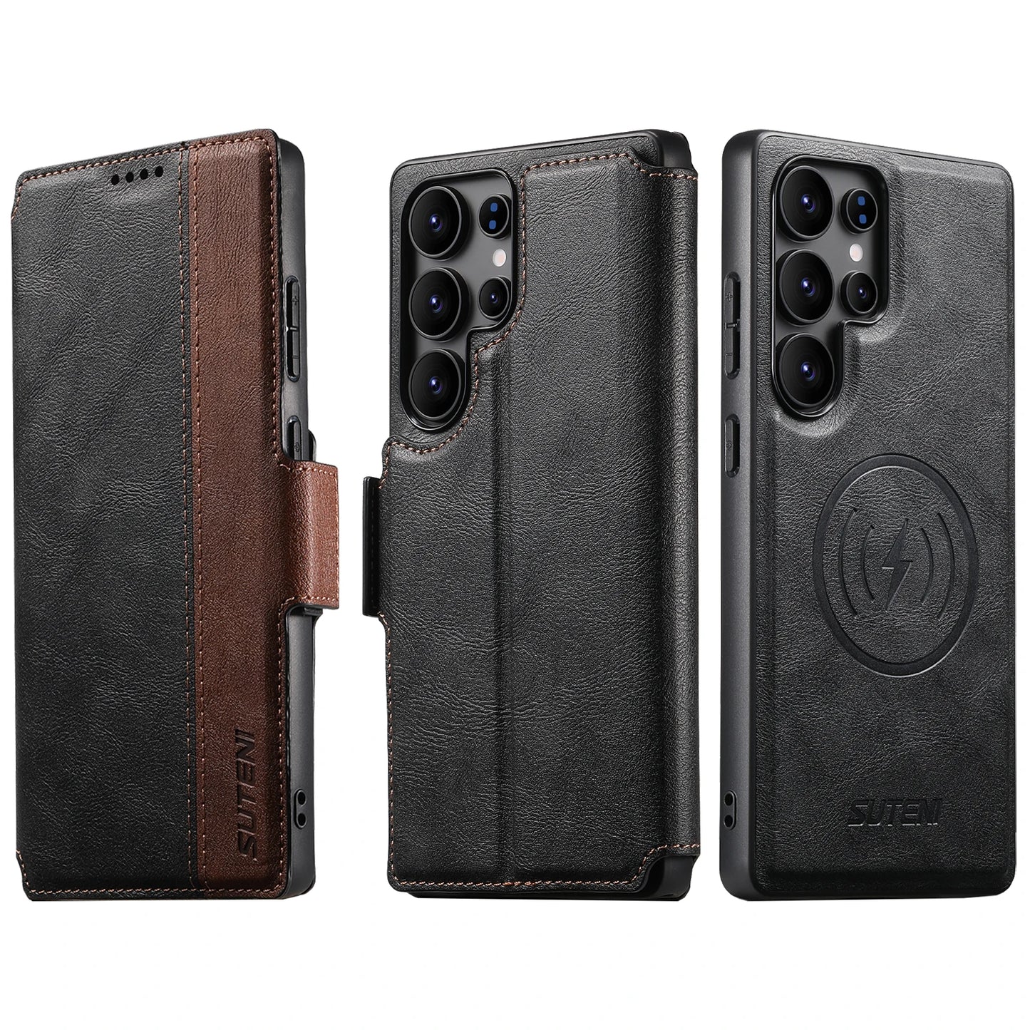 Magnetic Flip Wallet Case with Card Holder & Stand for Samsung Galaxy S26 Ultra / S25 / S24 / S23 – Faux Leather Wireless Charging Cover