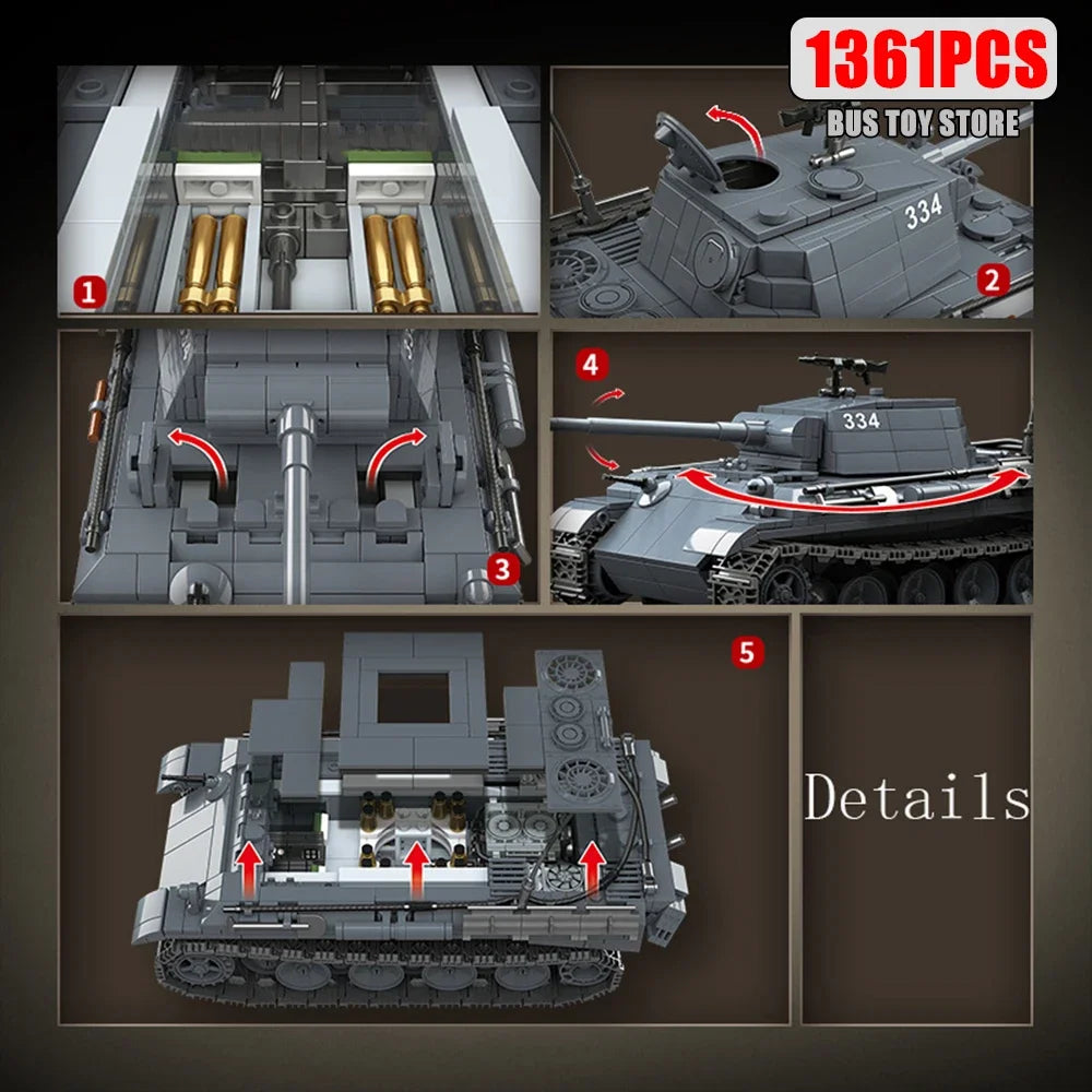 Tiger I Heavy Tank WW2 Military Tanks Army Weapons Soldiers Bricks s Building Blocks KV-2 Panther Toys  Gift 100233