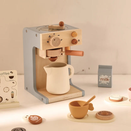 Kids Kitchen Toys Set Wooden Coffee Maker Set Simulation Donut Afternoon Tea Toys Game Kid Educational Toy Gifts for Girls Boys