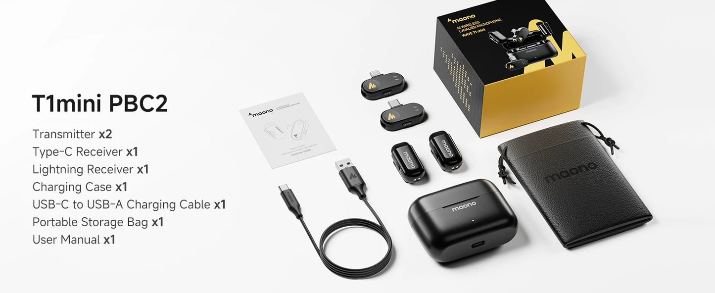 Wireless Lavalier Microphone with AI Noise Cancellation Auto Clipping and App Control