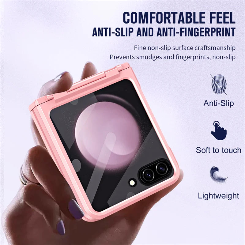 For Samsung Galaxy Z Flip 6 5 Flip5 Case Luxury Matte With Mirror Film Folding Hinge Shockproof Protection Hard Cover accessory