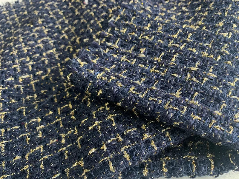 Gold Silk Small Fragrance Fabric, Polyester Woolen Tweed Fabric, Women's Shoes Bags, DIY Clothing Dress, Handmade Manual Sewing