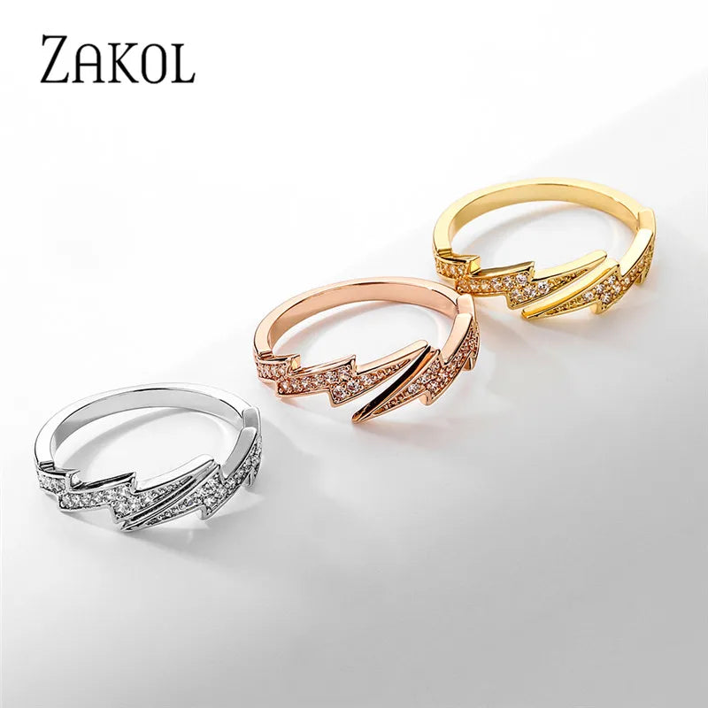 Lightning Cubic Zirconia Adjustable Open Ring Copper Party Accessories Rings