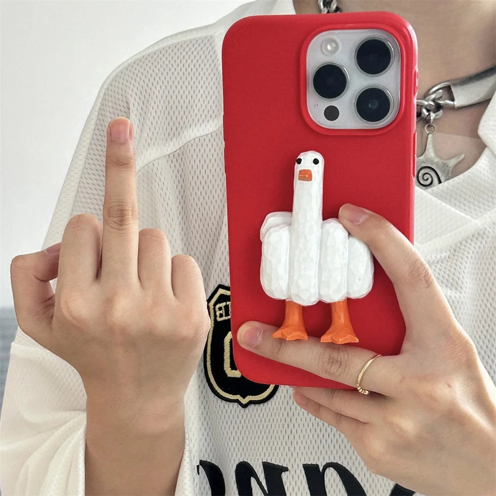 INS Funny Duck You Middle Finger Phone Case For iPhone 15 13 14 Pro Max Plus Creative Halloween Soft Back Cover