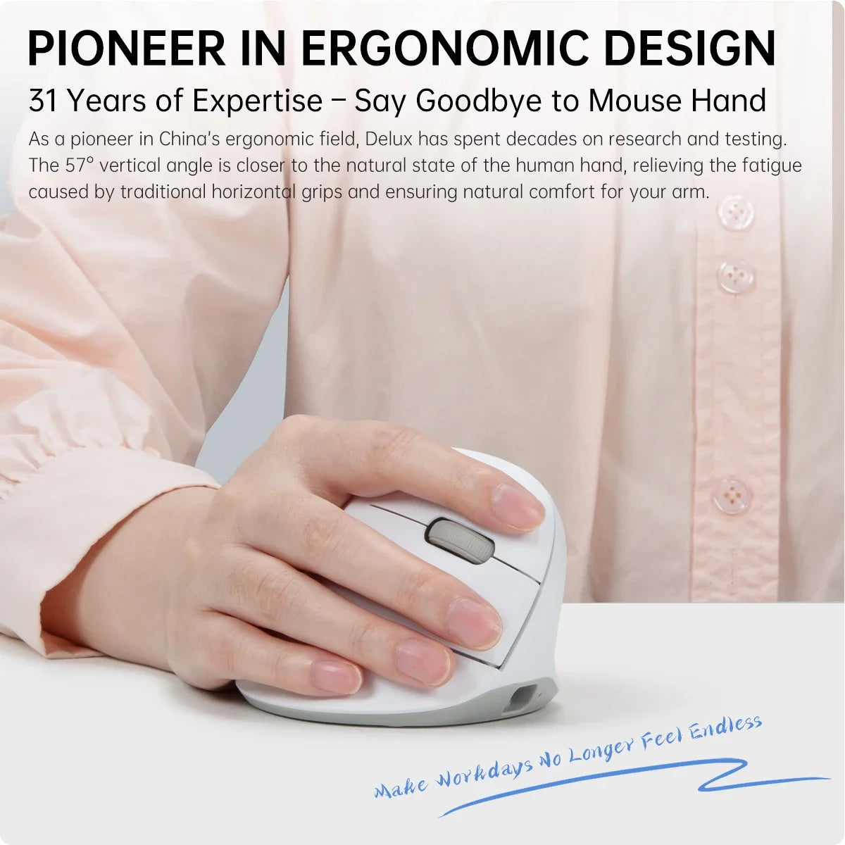 M618 Air Ergonomic Vertical Wireless Mouse – Rechargeable Silent Click, 2400 DPI