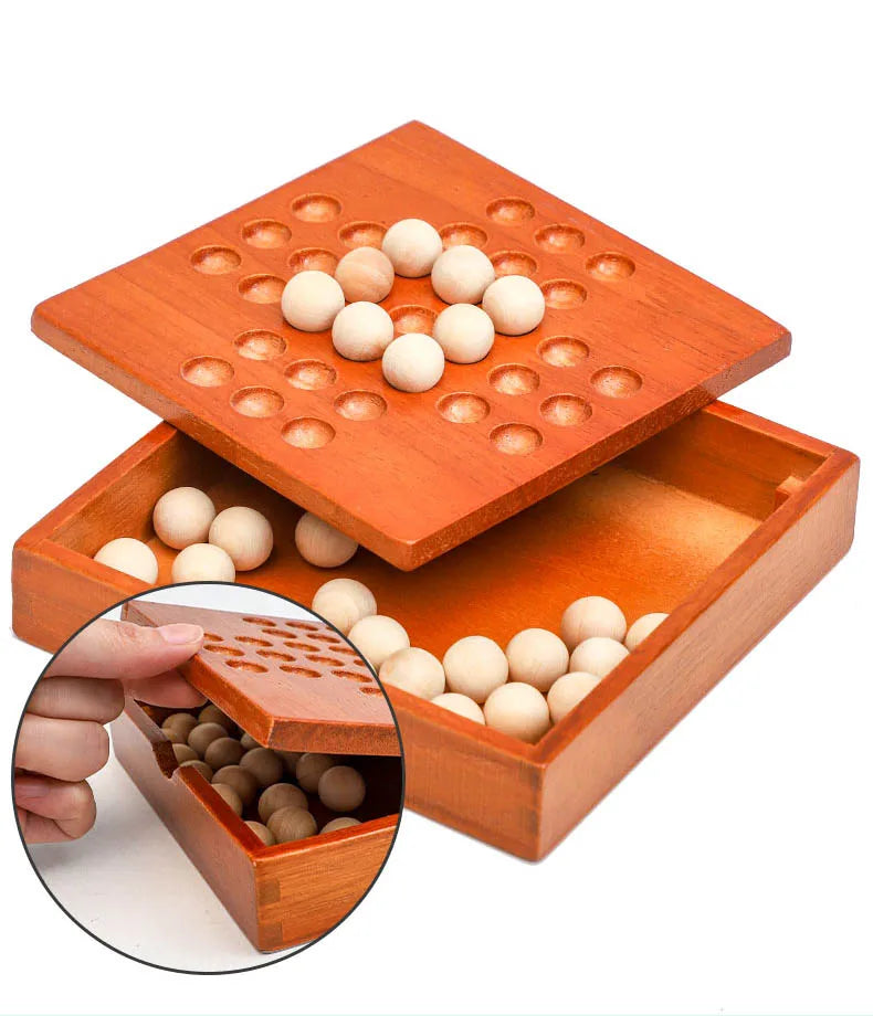 Wooden Peg Solitaire Strategy Board Game
