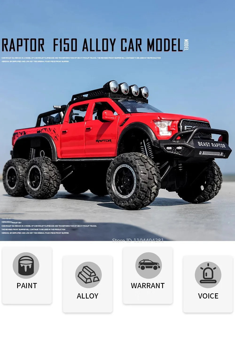 1:24 Mammoth F-150 Raptor Diecast Alloy Model Toy Car Doors Opened Sound Light Pull Back Miniature Vehice Adult Boy Fashion Gift