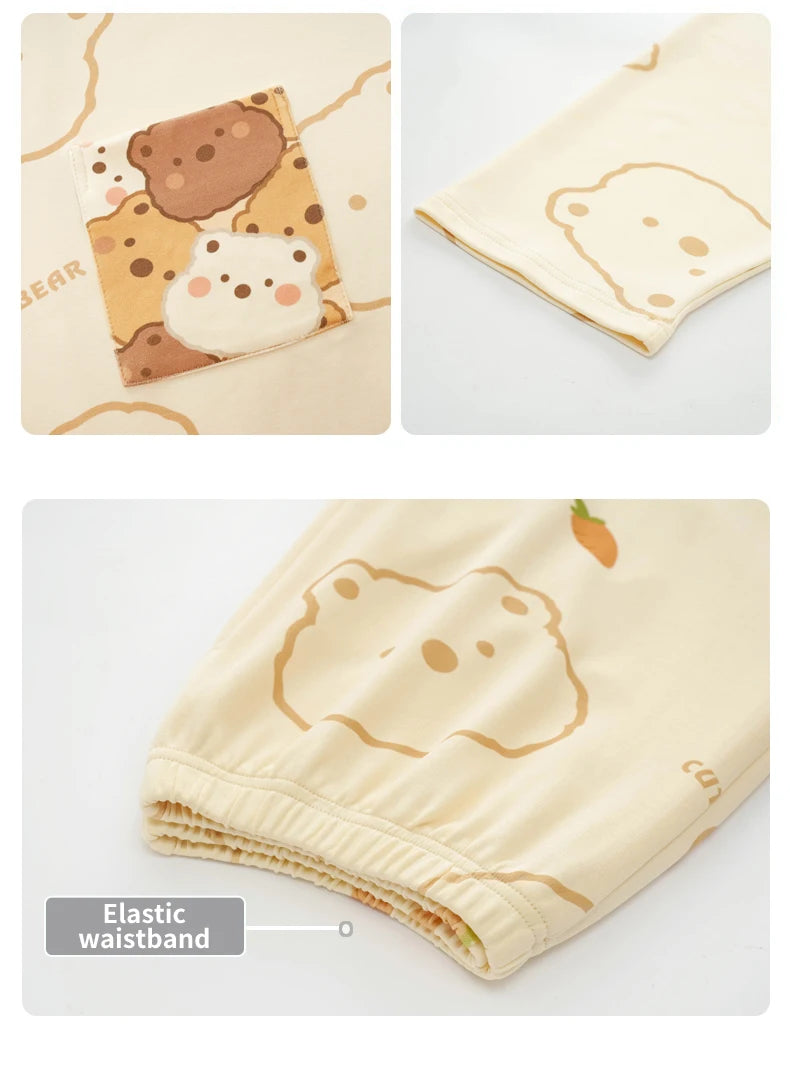 Women’s Winter 100% Cotton Pajama Set – Loose Fit, Turn-Down Collar, Long Sleeves, Cute Pink