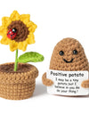 4 Pcs Positive Energy Cucumber with Sunflower Pot Kit Home Room Decor Funny Handmade Knitted Potatoes Wool Doll Christmas Gifts