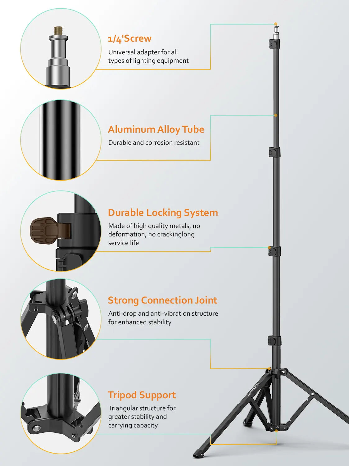 1.7m Complete Camera Tripod for Smartphone Camera Gimbal Stabilizer with 0.44m~1.7m Aluminum Lighting Bracket (T20) photo shoot