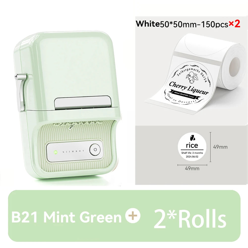 B21 Mini Thermal Label Printer, Bluetooth Wireless Barcode Label Maker, Portable Inkless Sticker Printer for Business & Office