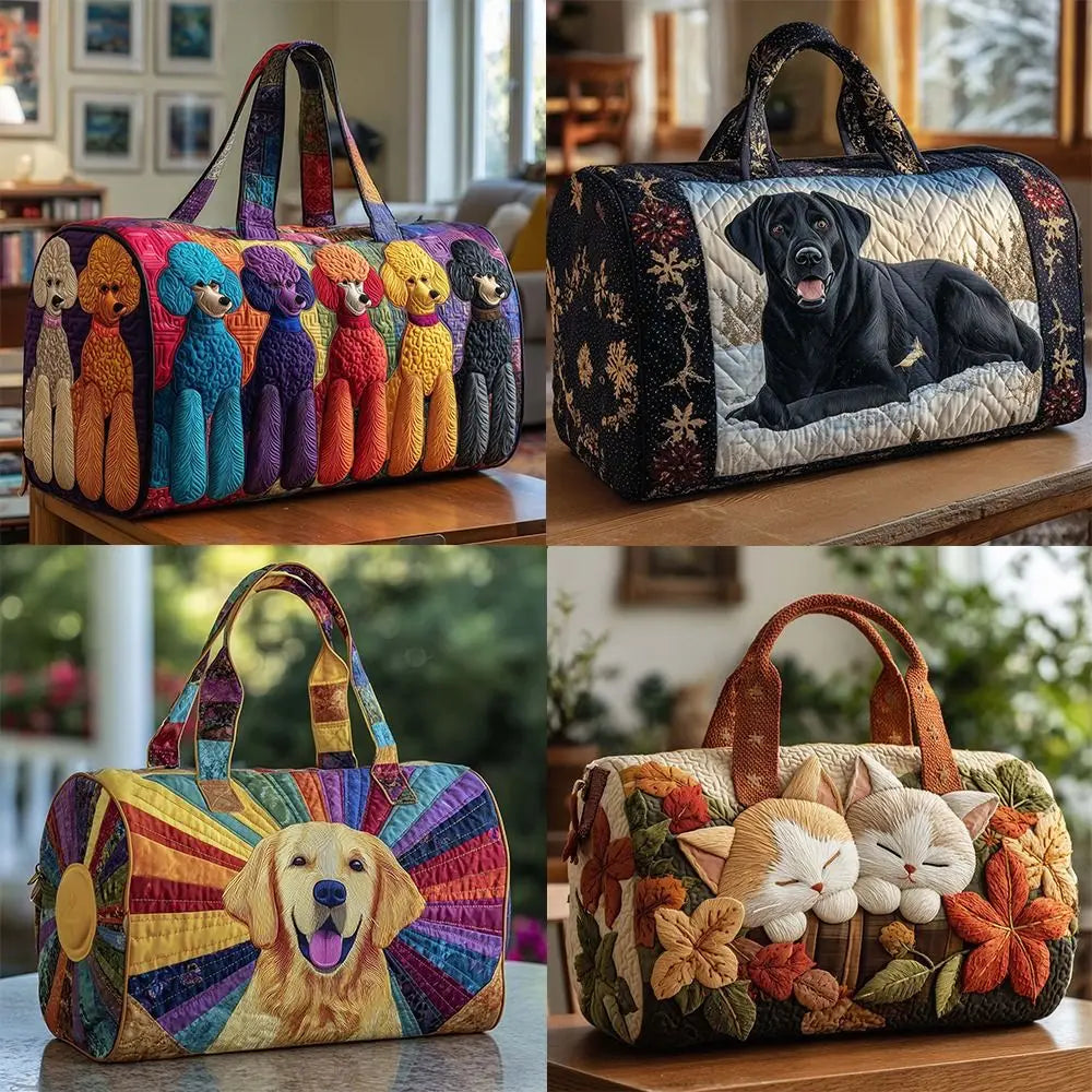 3D Quilted Travel Duffle Bag Large Capacity Shoulder Tote