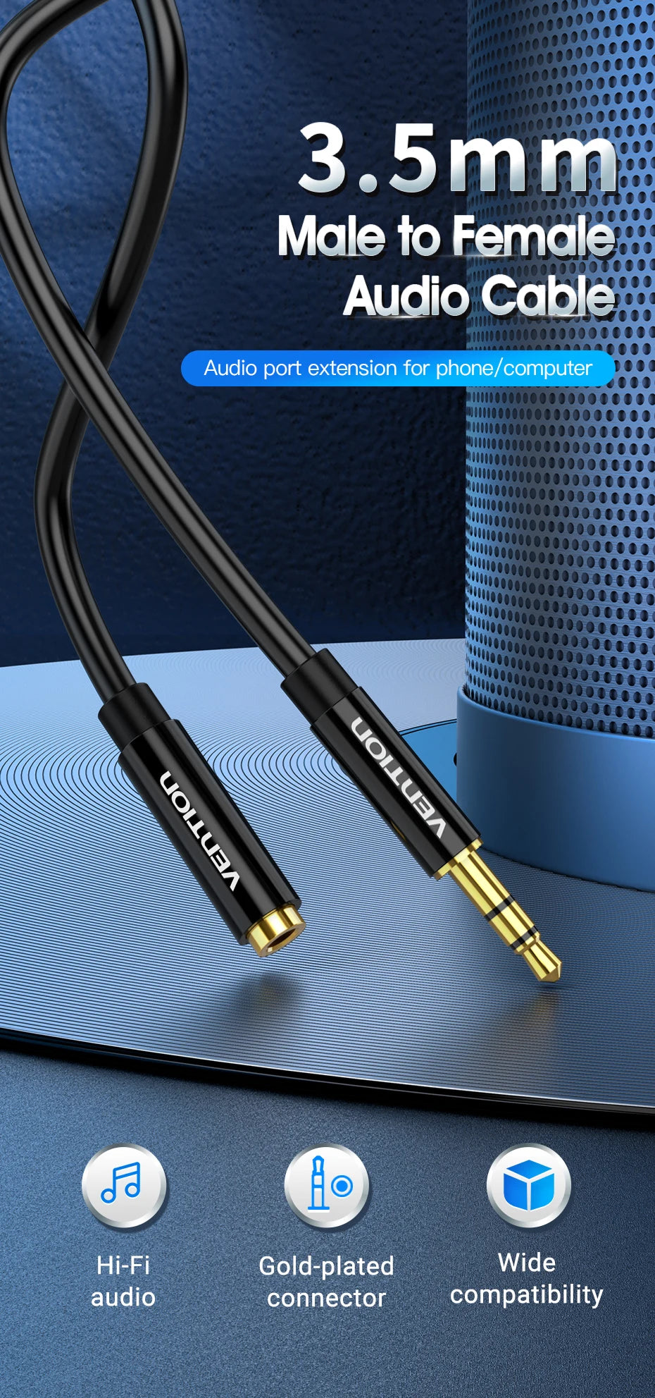 3.5MM Male to Female Extension Cable Jack 3.5 Aux Cable for Car Laptop Mini PC TV Stereo Audio Headphone Speaker Cable