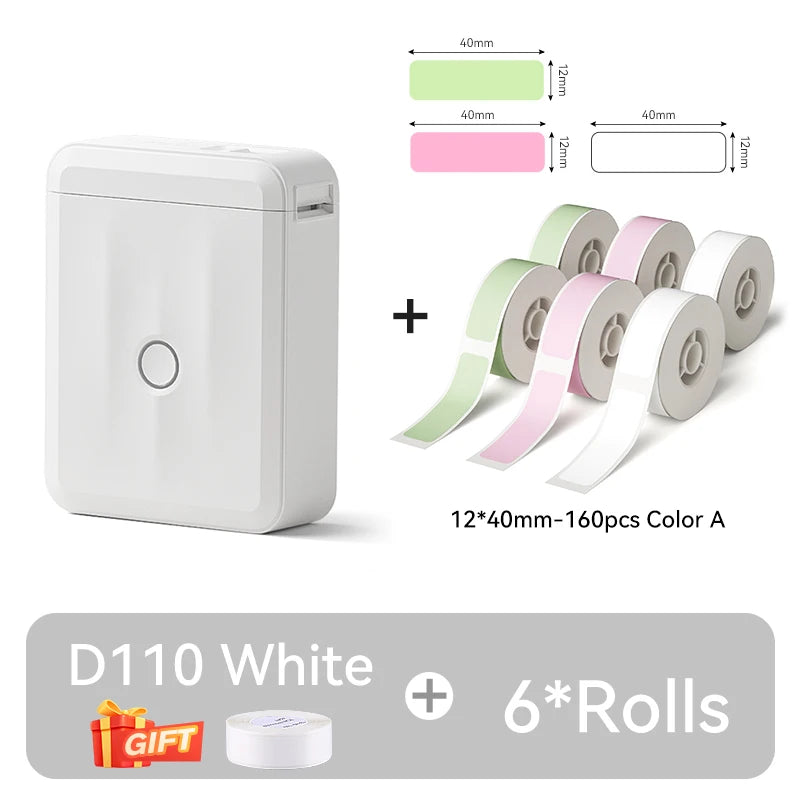 D110 Mini Thermal Label Printer, Bluetooth Portable Pocket Sticker Maker 12–15mm Inkless Label Printer for Home Organization