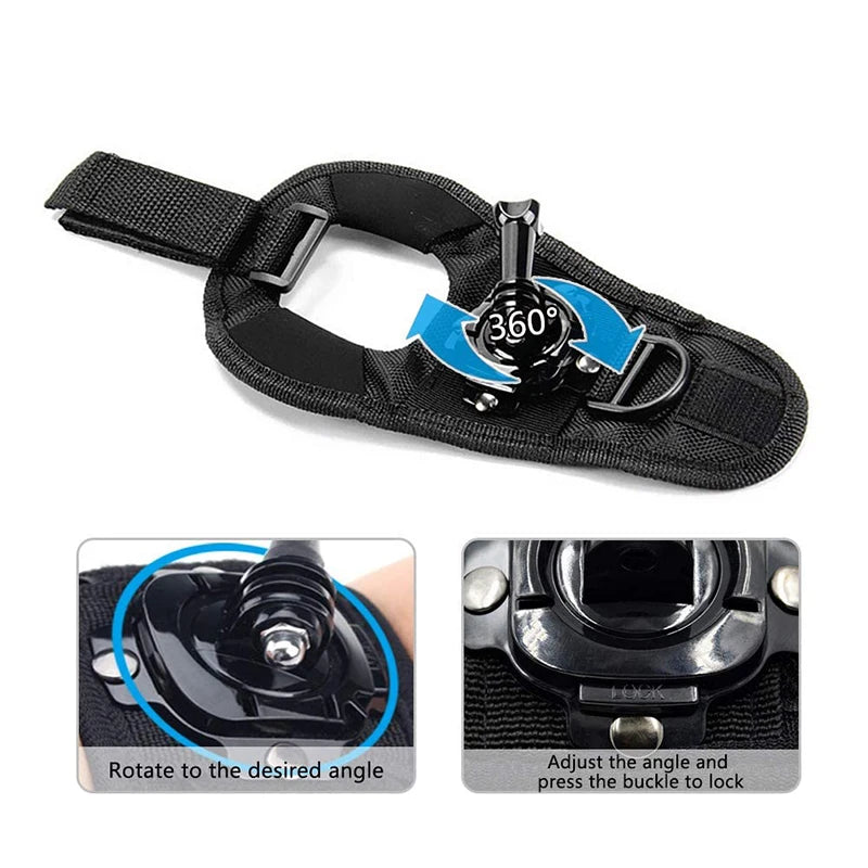 360° Rotation Action Camera Glove Wrist Strap Mount Adjustable Hand Mount for Sports Cameras