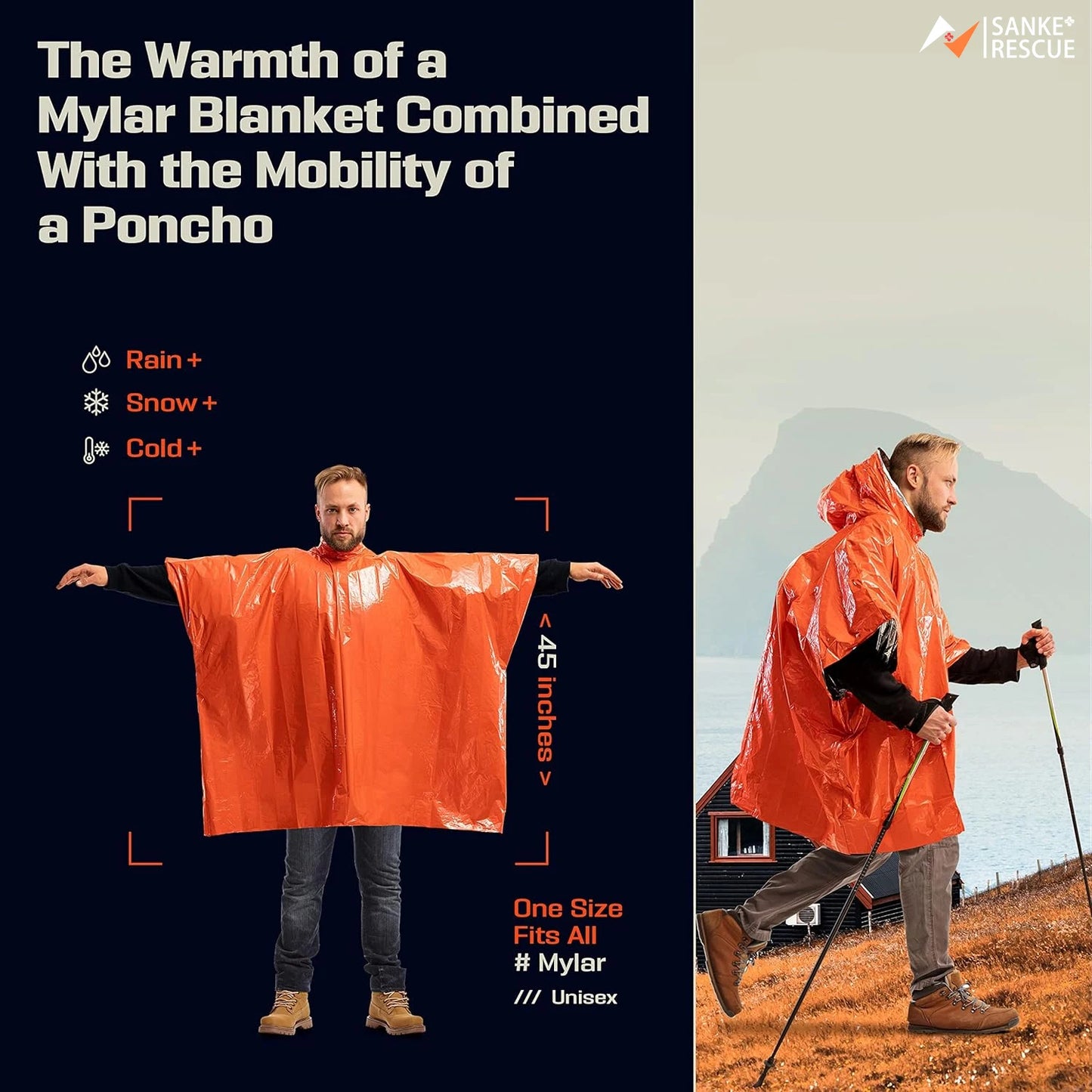 Emergency Thermal Waterproof Rain Poncho and Survival Blanket