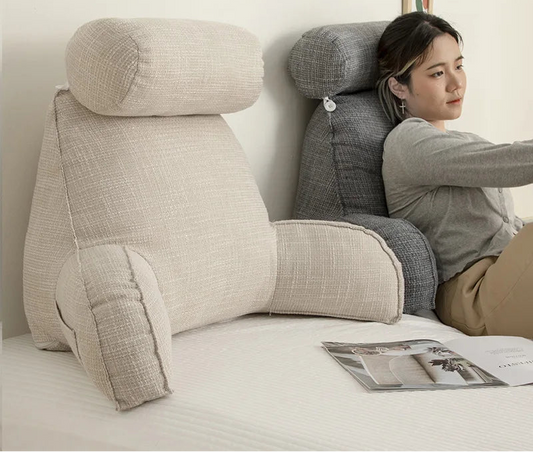 Reading Study Pillow,Bed Wedge with Arms and Pockets Bolster Back Support, Lumbar for Sofa,Office Chair Decorative Pillow