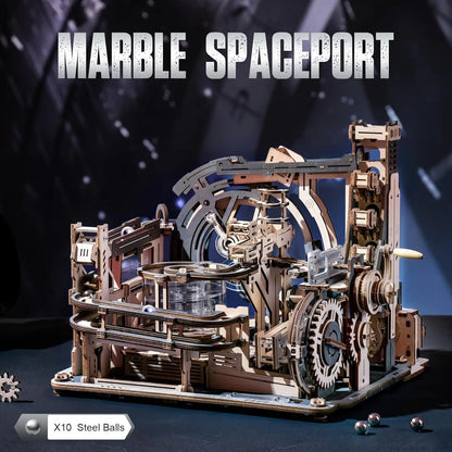 Marble Spaceport 3D Wooden Puzzle Motor driven Mechanical Model Kits With Balls Automatic