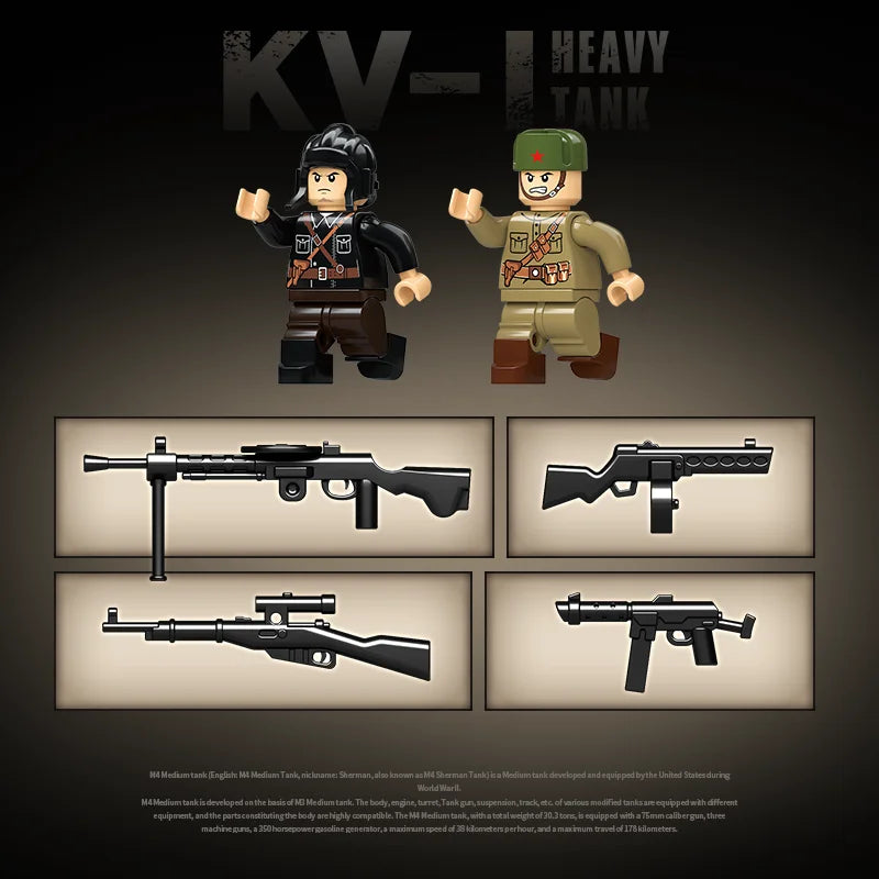 Military World War WW2 KV-1 Heavy Tank Soviet Army Building Blocks Stuart Tank Technical Bricks Educational Toys for s Gift
