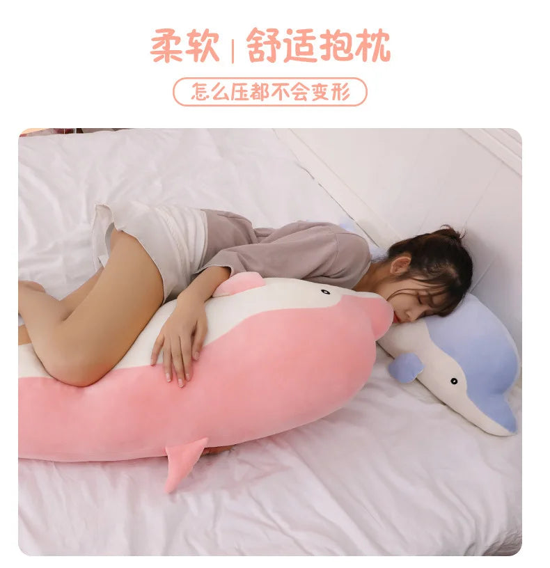 Kawaii Dolphin Plush Toy Soft Stuffed Doll for Kids Birthday Gift Large Cuddly Pillow Cute Plushie for Girls Super Soft Short