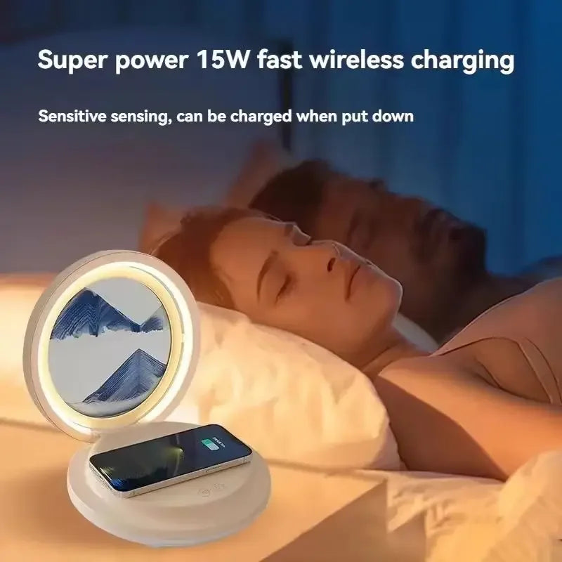 three in one folding sand painting bedside table lamp multifunctional wireles charging Bluetooth sound system music
