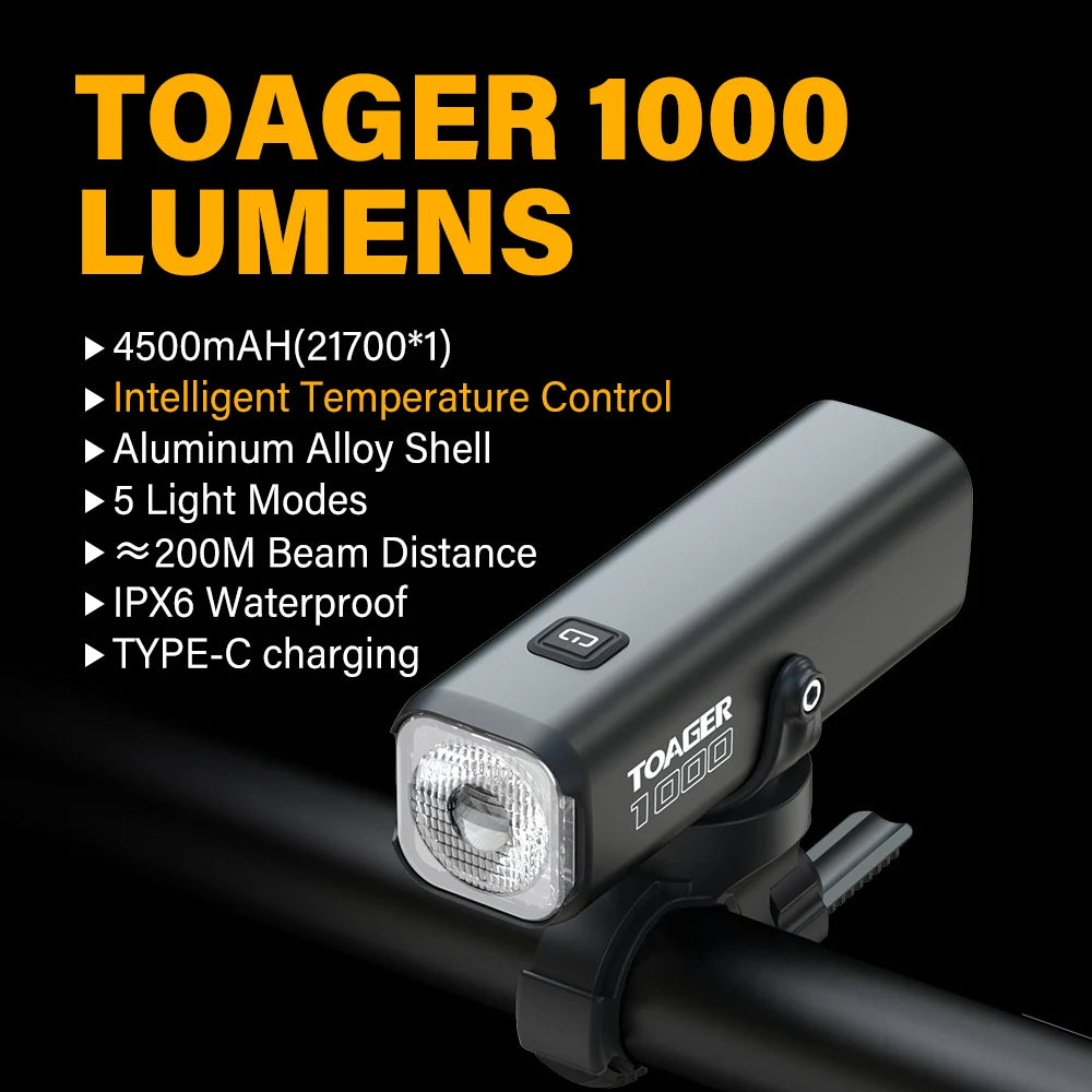 1000LM Bike Light Front Lamp Type C Rechargeable LED 21700 4500mAh Bicycle Light IPX6 Bicycle headlights Bike Accessories