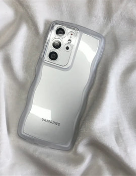 Fashion Cute Transparent Curly Wave Phone Case For Samsung S23 S22 Ultra S21 Plus S20 Shockproof Bumper Clear Candy Color Cover