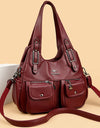 Women Casual Multiple Pockets Tote Bag Lady Large Capacity Shoulder Crossbody Bag Vintage Soft Leather Travel Bag