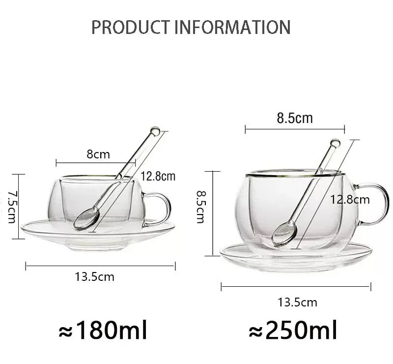 180/250ml Double Wall Glass With Dish And Spoon Clear Glass Espresso Cups Set Heat Resistant Handle Coffee Mug Drinkware