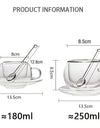 180/250ml Double Wall Glass With Dish And Spoon Clear Glass Espresso Cups Set Heat Resistant Handle Coffee Mug Drinkware