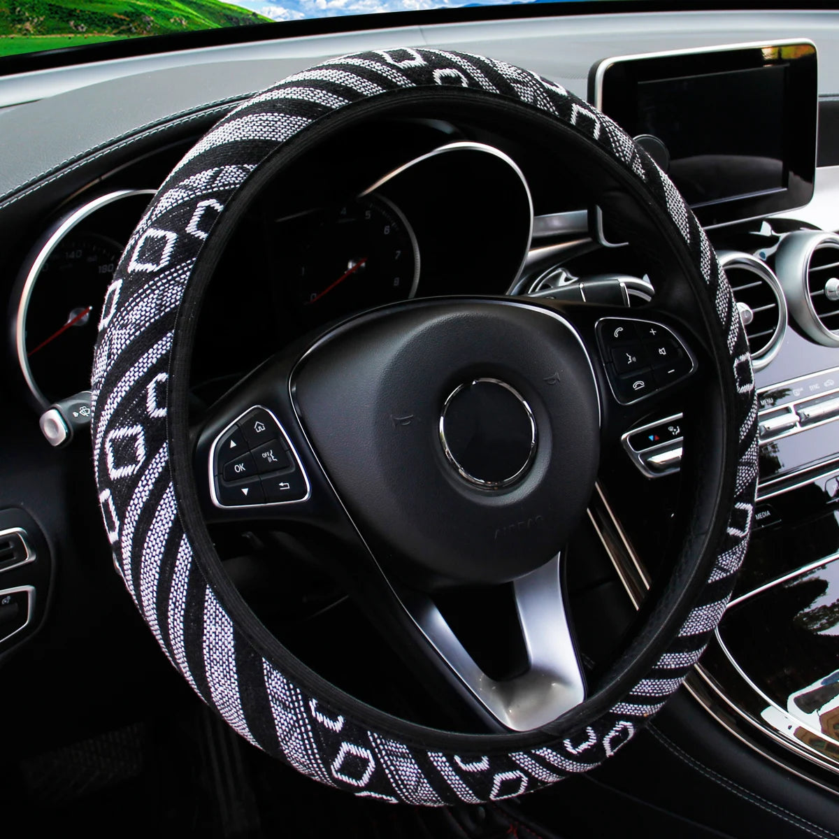 Bohemian Linen Fabric Car Steering Wheel Cover 37CM 38CM