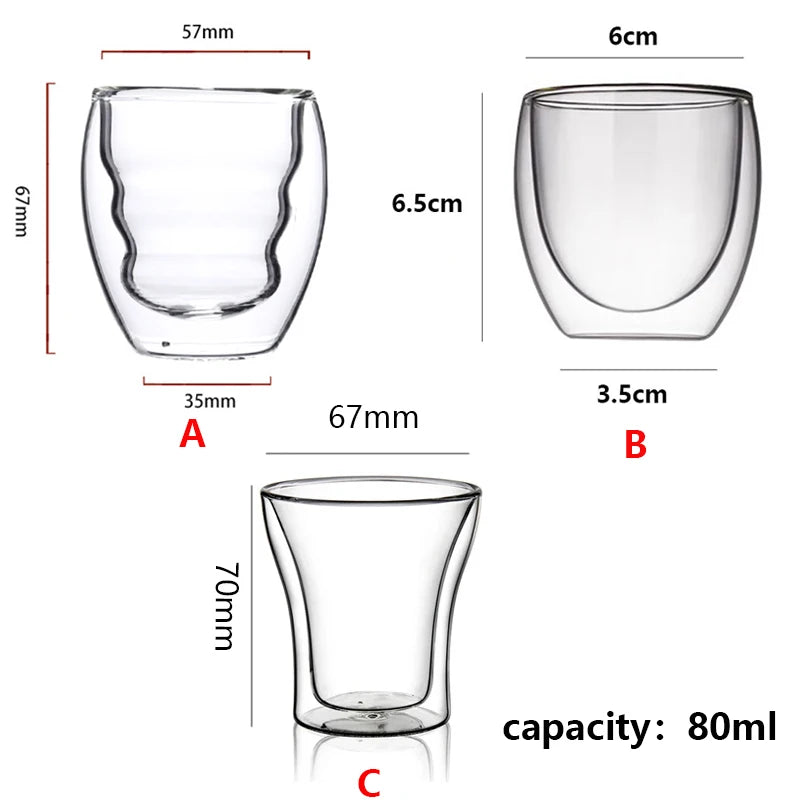 2/4/6pcs Screw Thread Espresso Cups Set Double Wall Glass Coffee Mugs Set 80ml Shot Glass Insulated Teacup Coffee Accessories