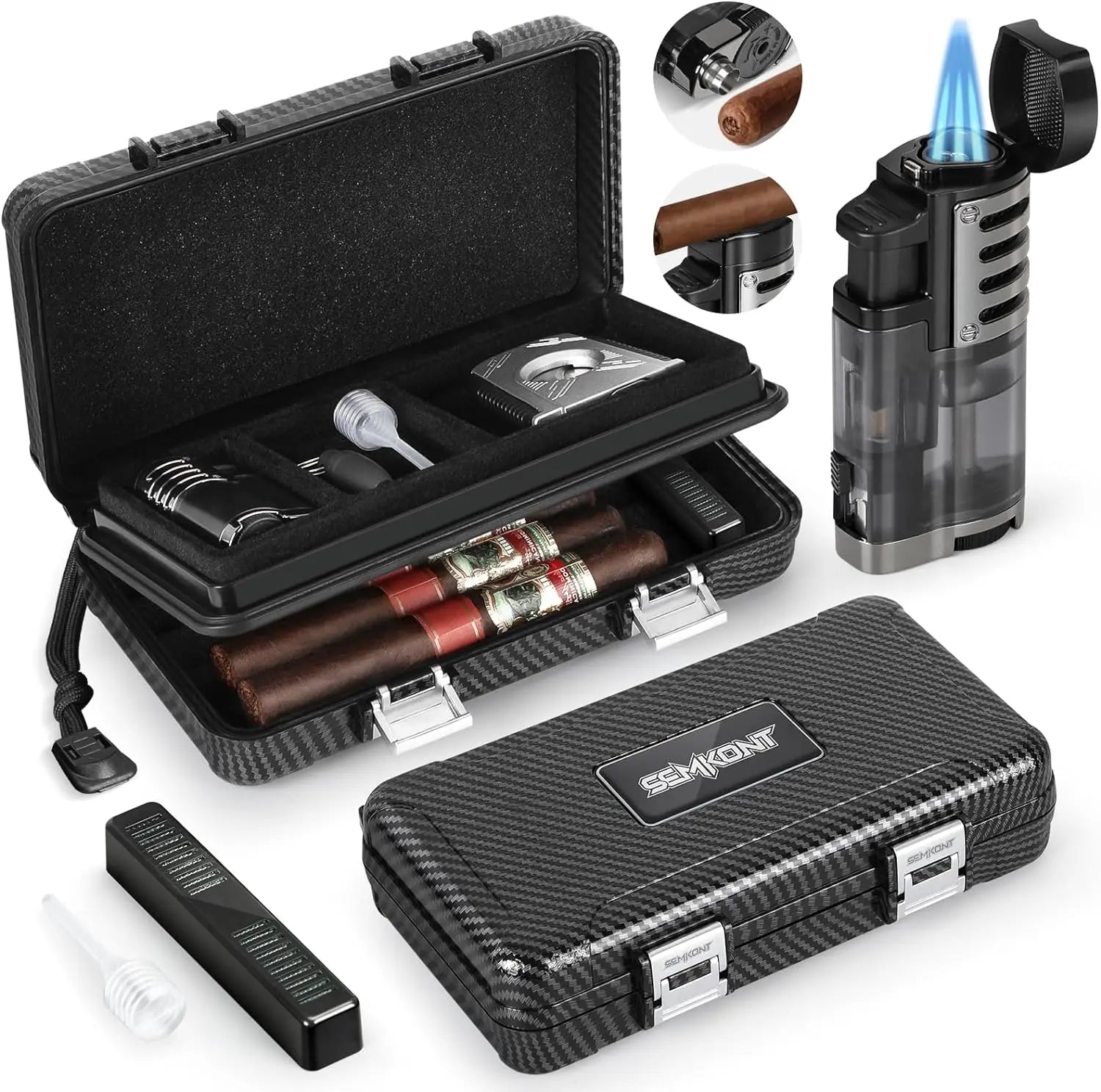 Portable Travel Cigar Humidor,Double Cigar Humidor with Separate Storage for Cigar Accessories,Holds 5 Cigars