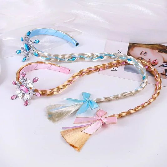 Frozen Wig Braid Princess Hairband Girl Elsa Snowflake Blue Pink Headband Hair Accessories Queen Headdress  Girls Weaving