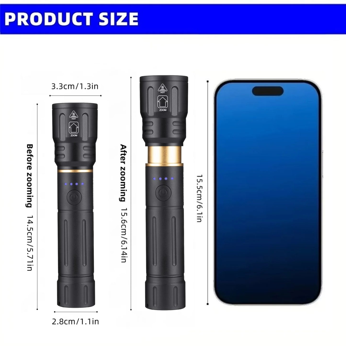 4 In 1 RGB Rechargeable Zoom LED Flashlight