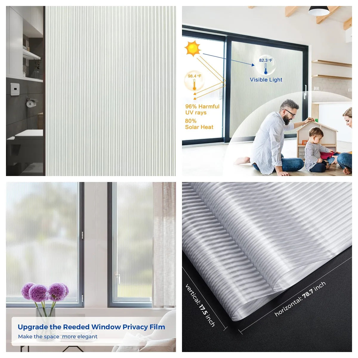 Gray Matte Window Film Privacy Stained Glass Film Static Cling Self Adhesive Film Frosted UV Protective Glass Vinyl for Home