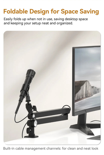 Microphone Boom Arm Stand for Microphone Compact Camera Phone Clamp Max Load 1.5KG with 1/4'' 3/8'' 5/8'' Screw