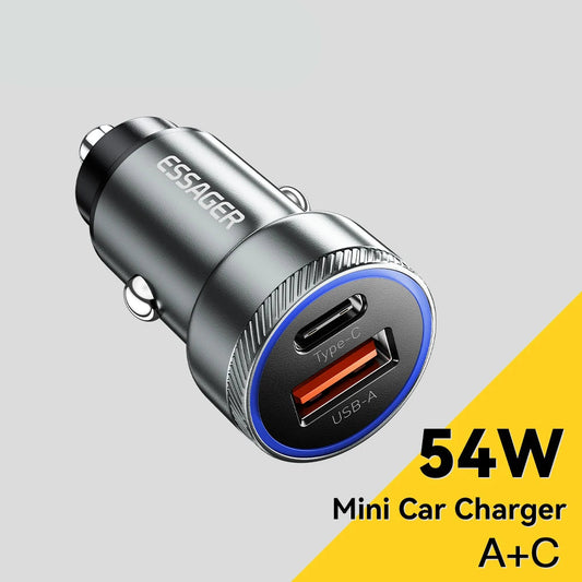 54W USB C Car Charger PD 3.0 QC 3.0 Fast Charging Dual Port 5A Type C USB Car Charger